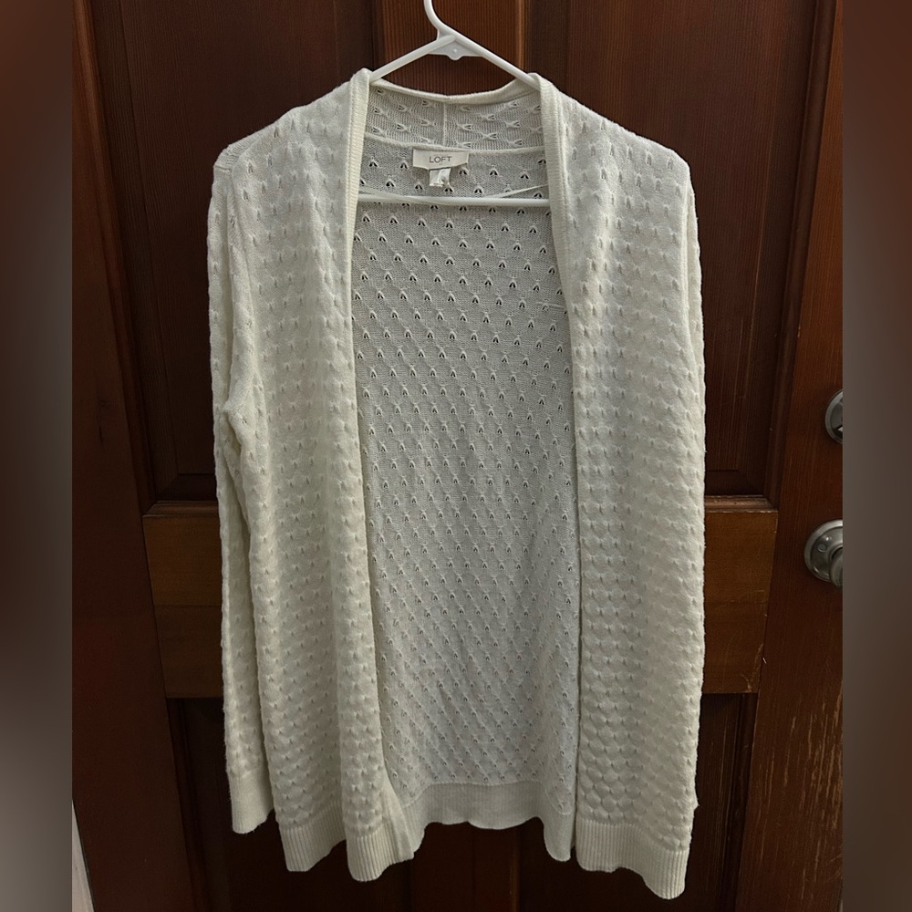 LOFT Women's White Open-Front Cardigan